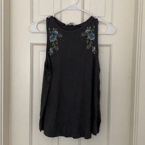 Dark gray tank top with embroidery & studs